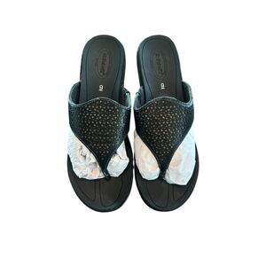 Dr Scholls Cork‎ Wedge Black Thong Sandals Cut Out Summer Spring Women's Size 9